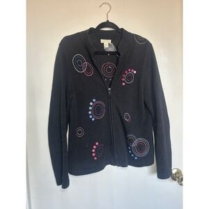 christopher and banks Woman's Cardigan Vintage Bohemian Embroidered Whimsical  L